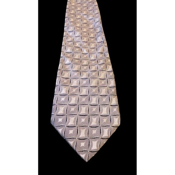 Louis Roth 100% Silk Tie Tan Black Geometric Business Mens Necktie No Tag - Picture 1 of 12